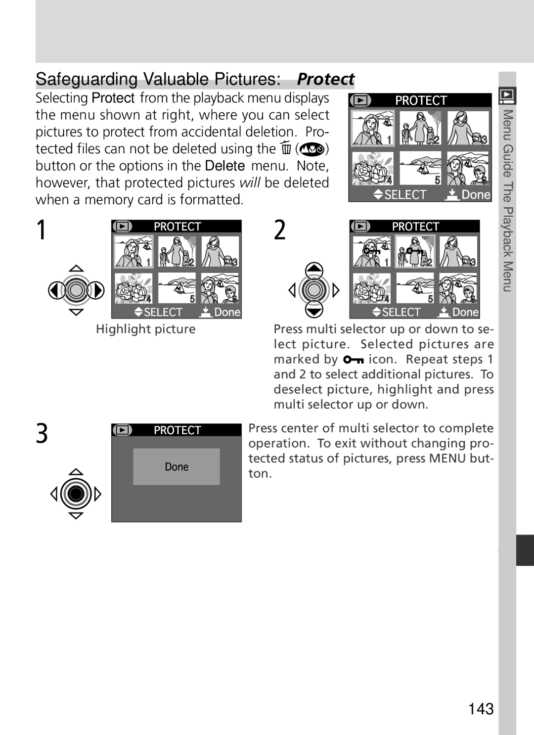 Nikon S2H05000501 manual Safeguarding Valuable Pictures Protect, 143 