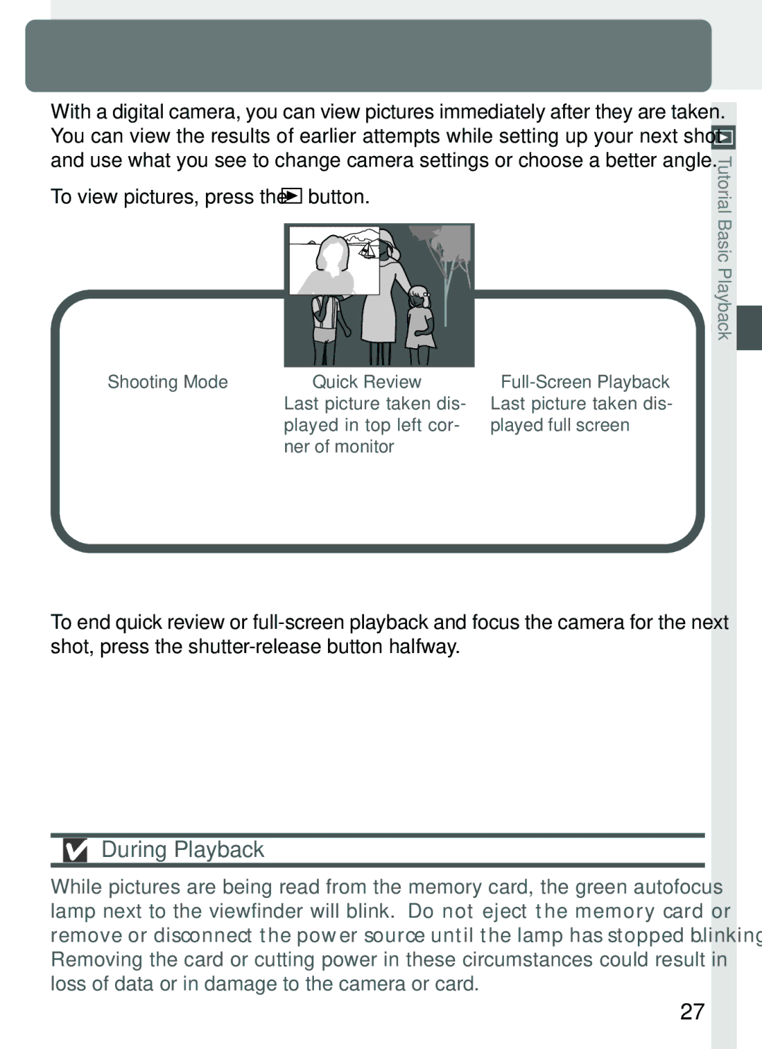 Nikon S2H05000501 manual Basic Playback, During Playback, Quick Review and Playback, To view pictures, press Button 