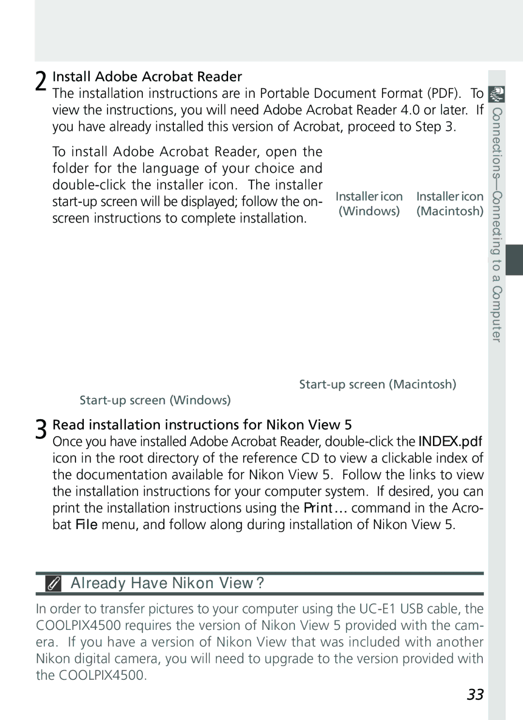 Nikon S2H05000501 Already Have Nikon View?, Install Adobe Acrobat Reader, Read installation instructions for Nikon View 