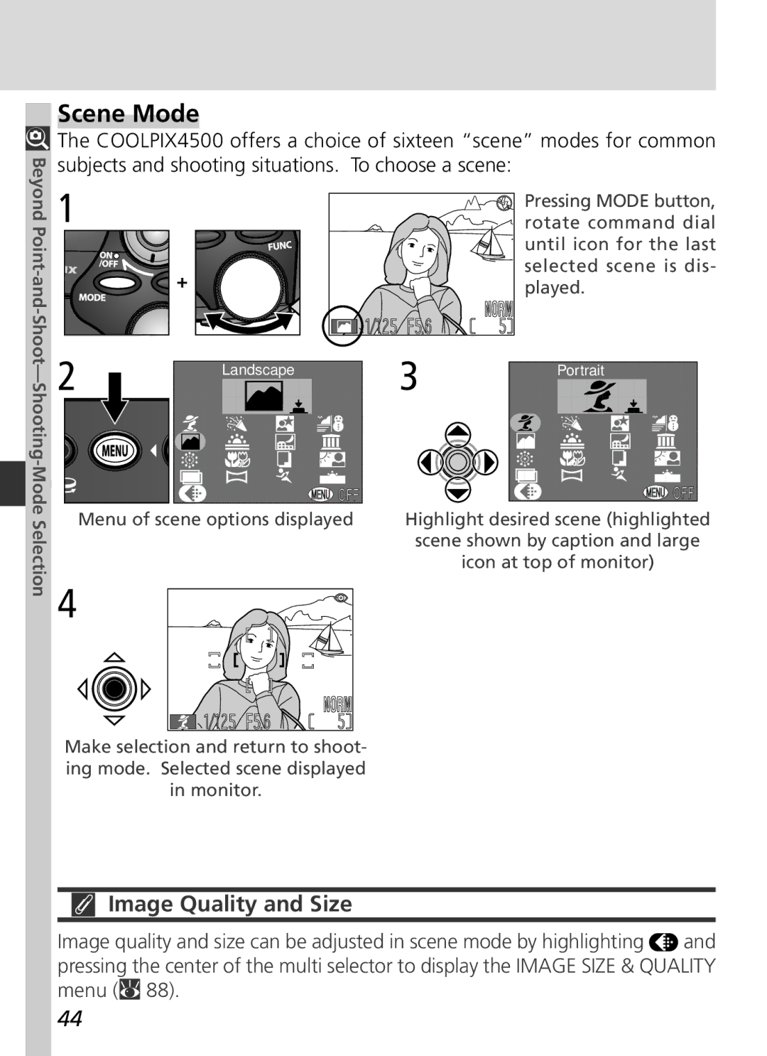 Nikon S2H05000501 manual Scene Mode, Image Quality and Size 