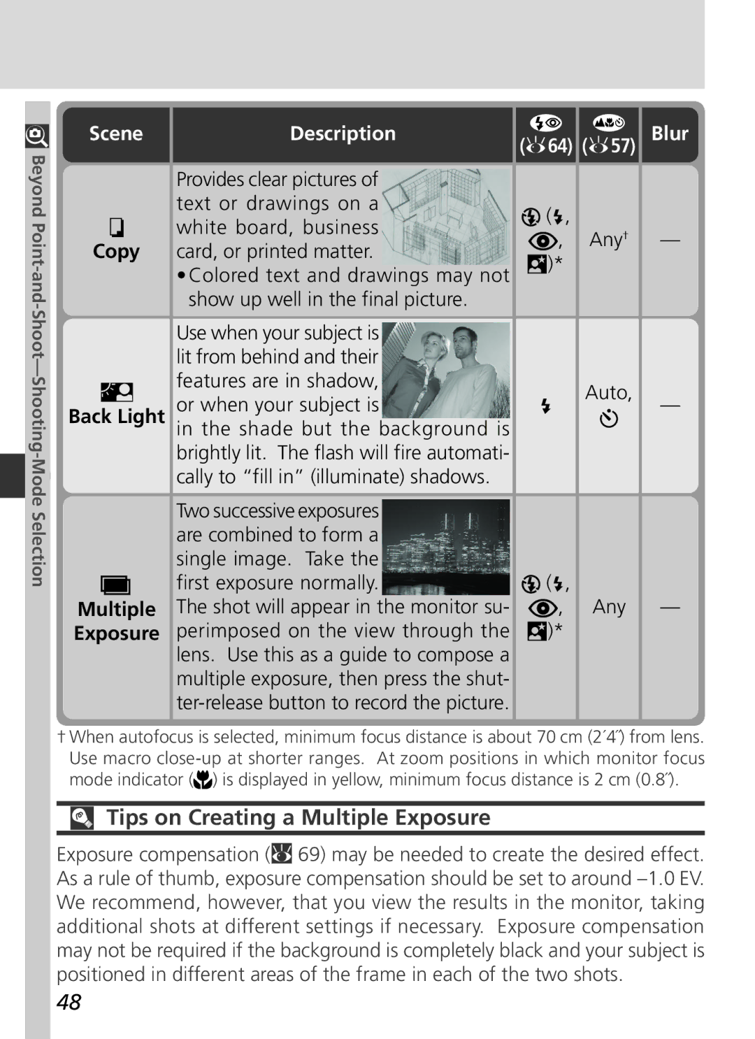 Nikon S2H05000501 manual Tips on Creating a Multiple Exposure, Any† Auto 