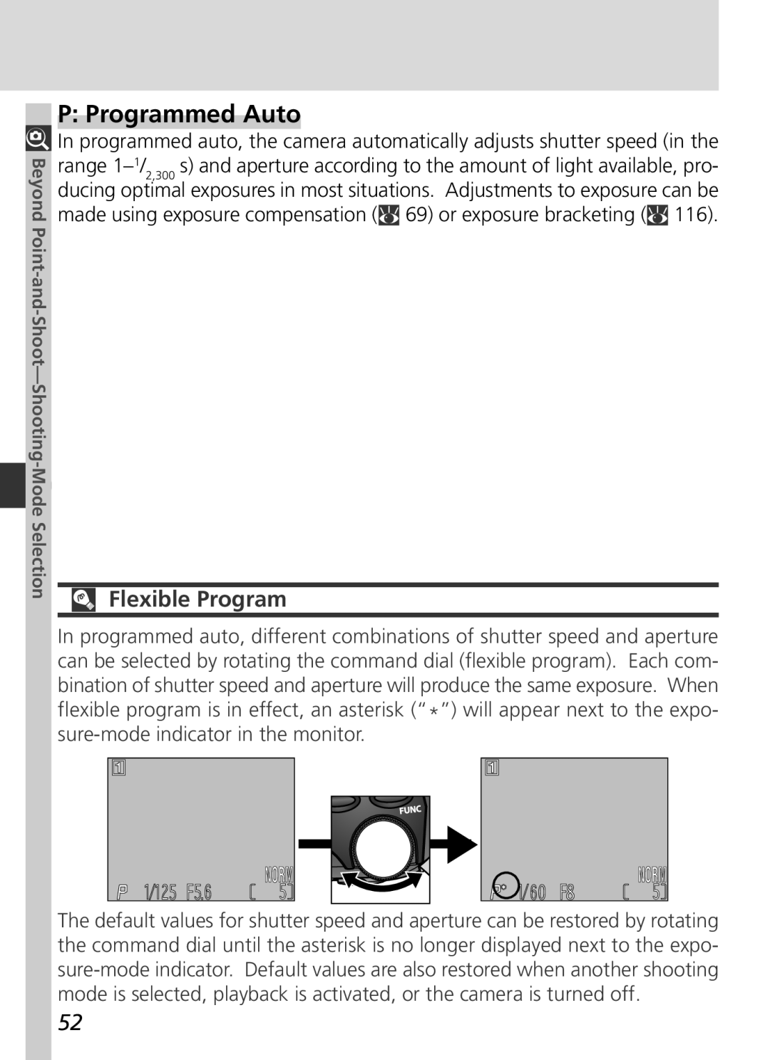 Nikon S2H05000501 manual Programmed Auto, Flexible Program 