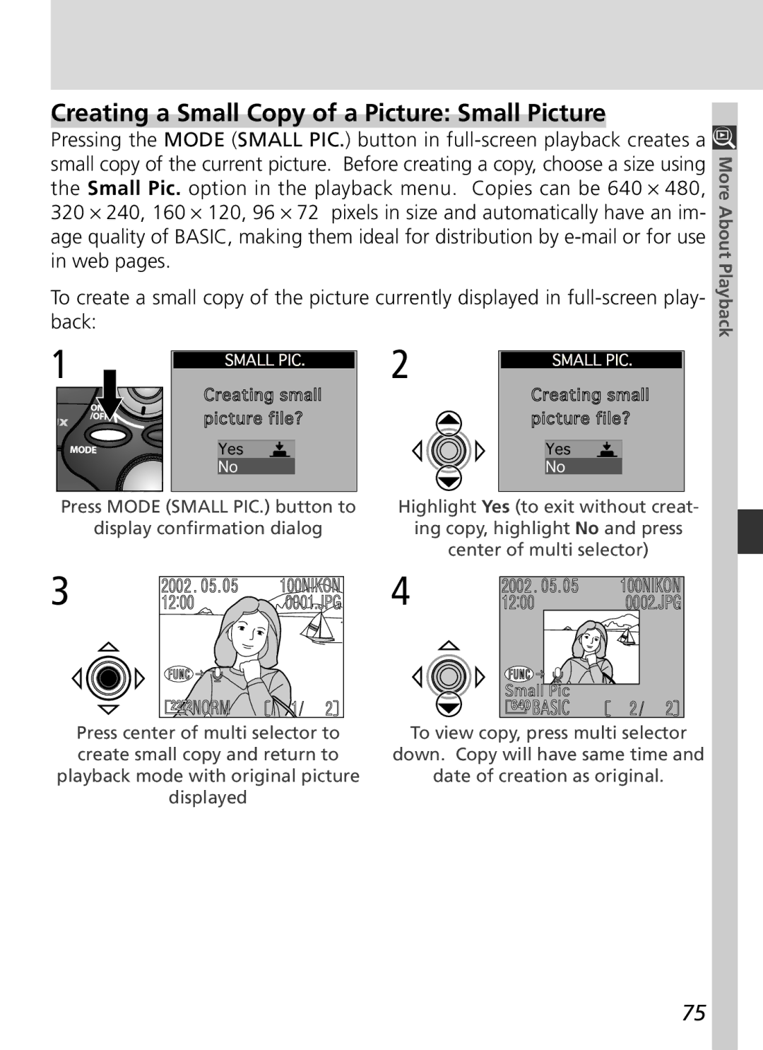 Nikon S2H05000501 manual Creating a Small Copy of a Picture Small Picture 