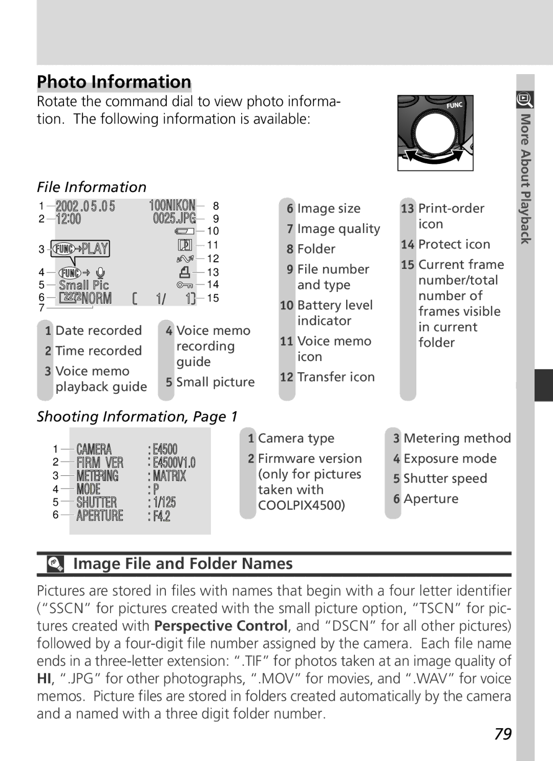 Nikon S2H05000501 manual Photo Information, Image File and Folder Names, File Information, Shooting Information 