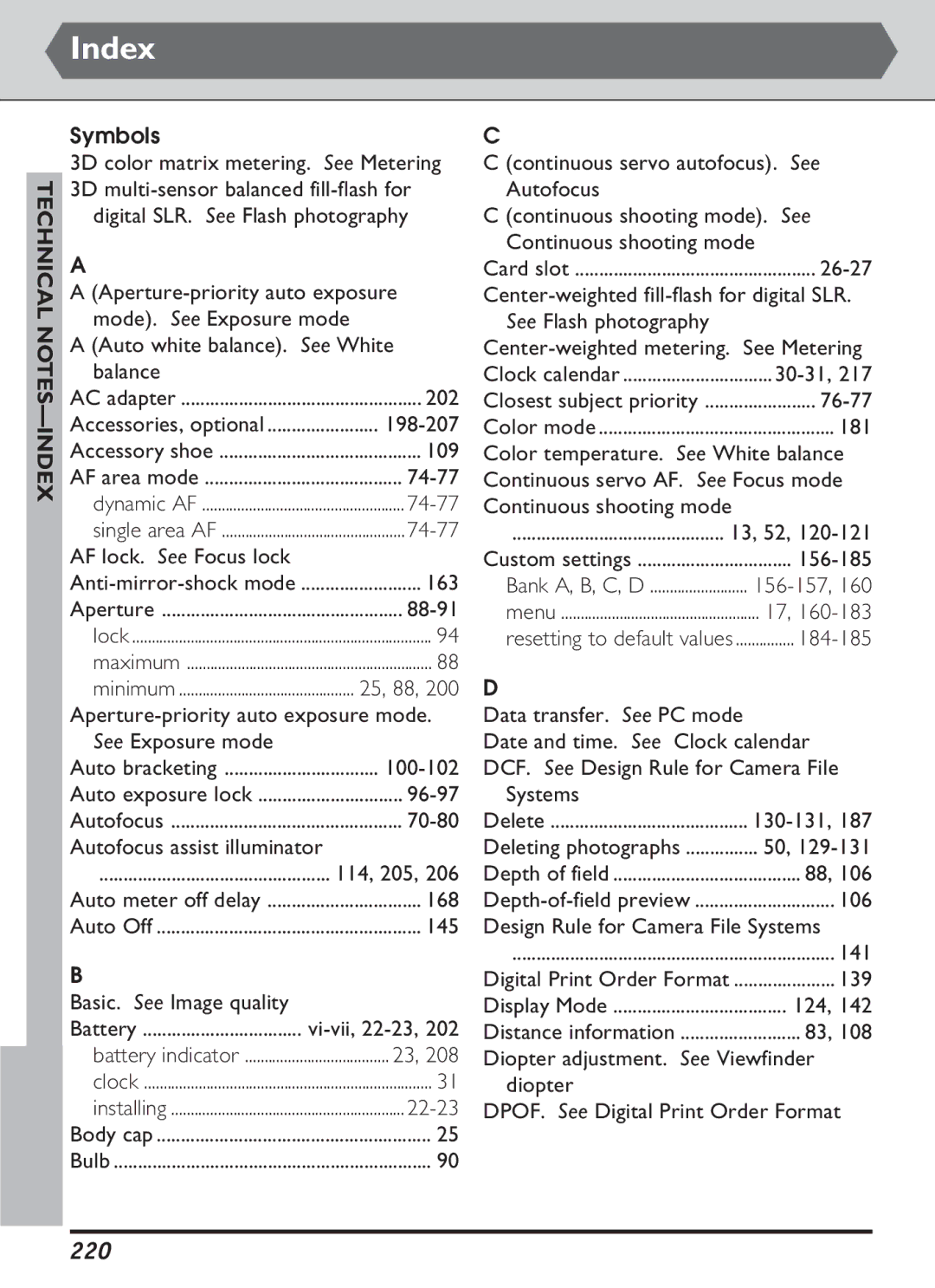 Nikon S2J00200401 user manual 220, Technical no TES- Index 