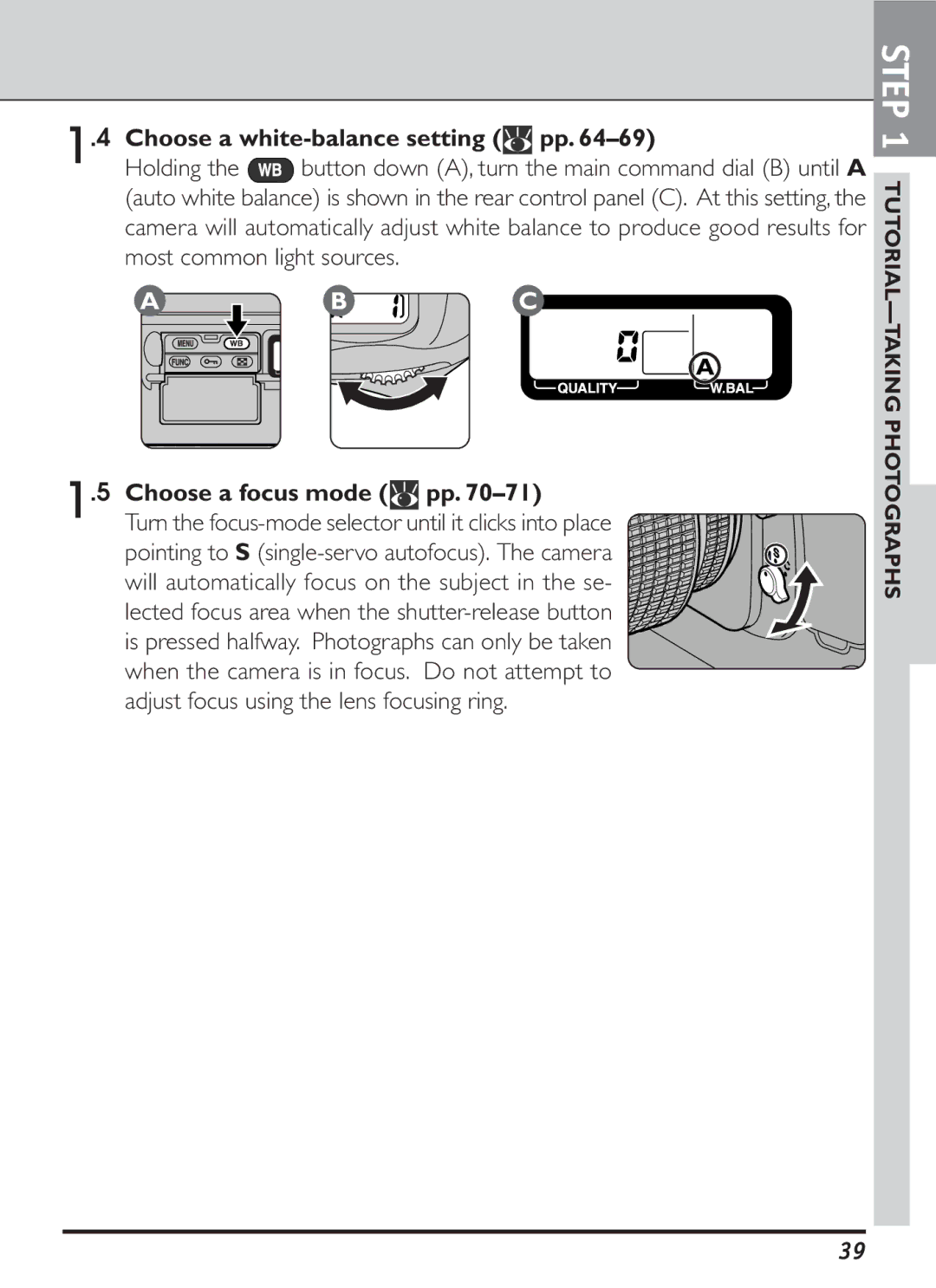 Nikon S2J00200401 user manual Choose a white-balance setting Holding, Most common light sources Choose a focus mode pp 