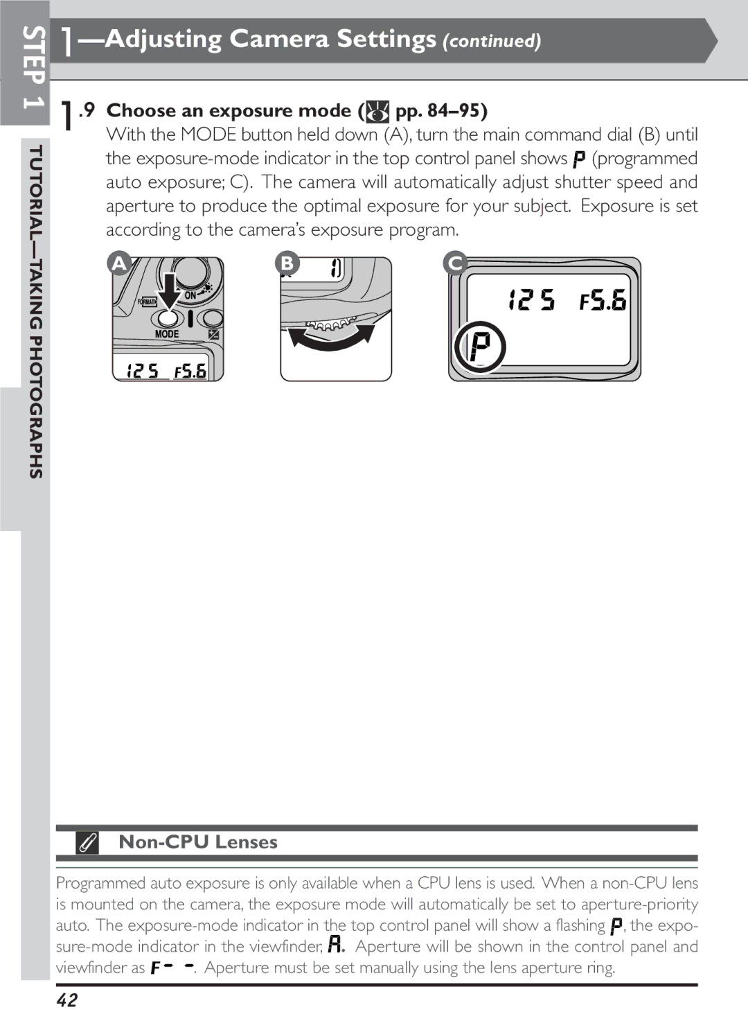 Nikon S2J00200401 user manual Choose an exposure mode pp, Non-CPU Lenses 