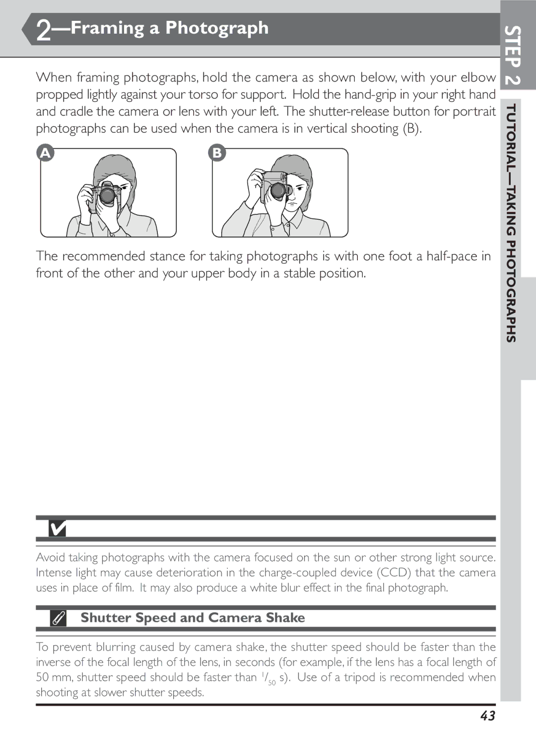 Nikon S2J00200401 user manual Framing a Photograph, Shutter Speed and Camera Shake 