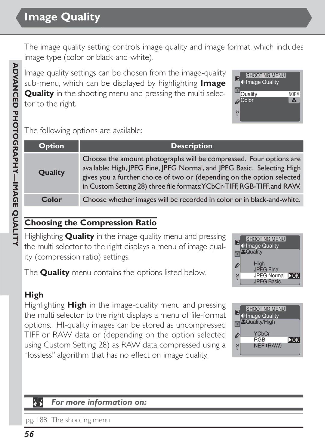 Nikon S2J00200401 user manual Image Quality, Choosing the Compression Ratio, High 