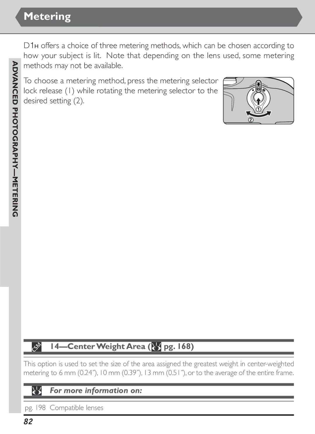 Nikon S2J00200401 user manual Metering, Center Weight Area pg, Advanced Photography -METERING 