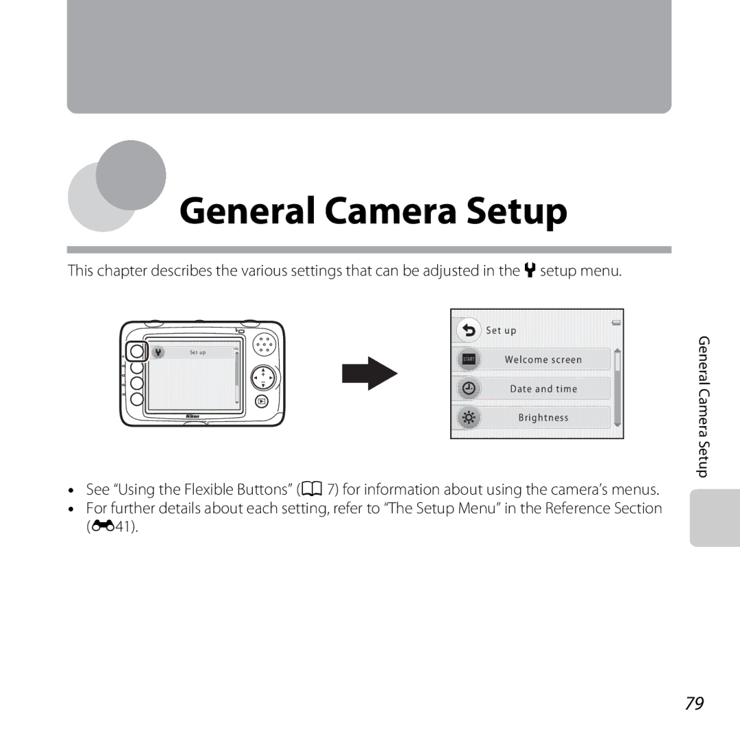 Nikon 26317, S30 manual General Camera Setup 