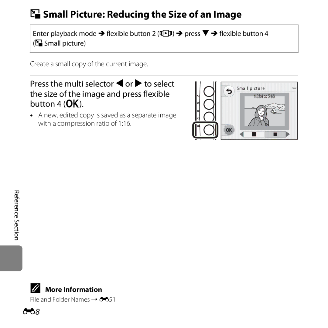 Nikon S30, 26317 manual SSmall Picture Reducing the Size of an Image 