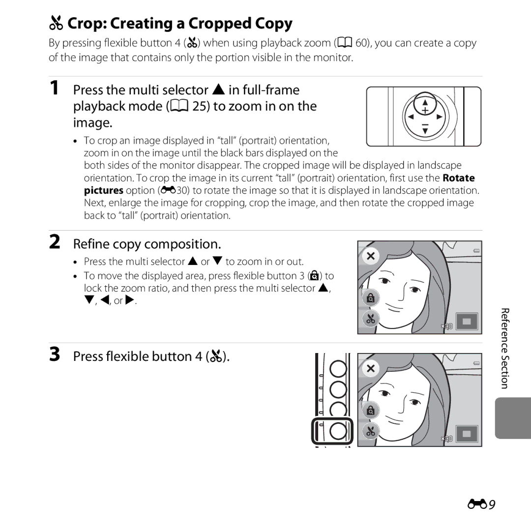 Nikon 26317, S30 manual HCrop Creating a Cropped Copy, Refine copy composition, Press flexible button 4 h 
