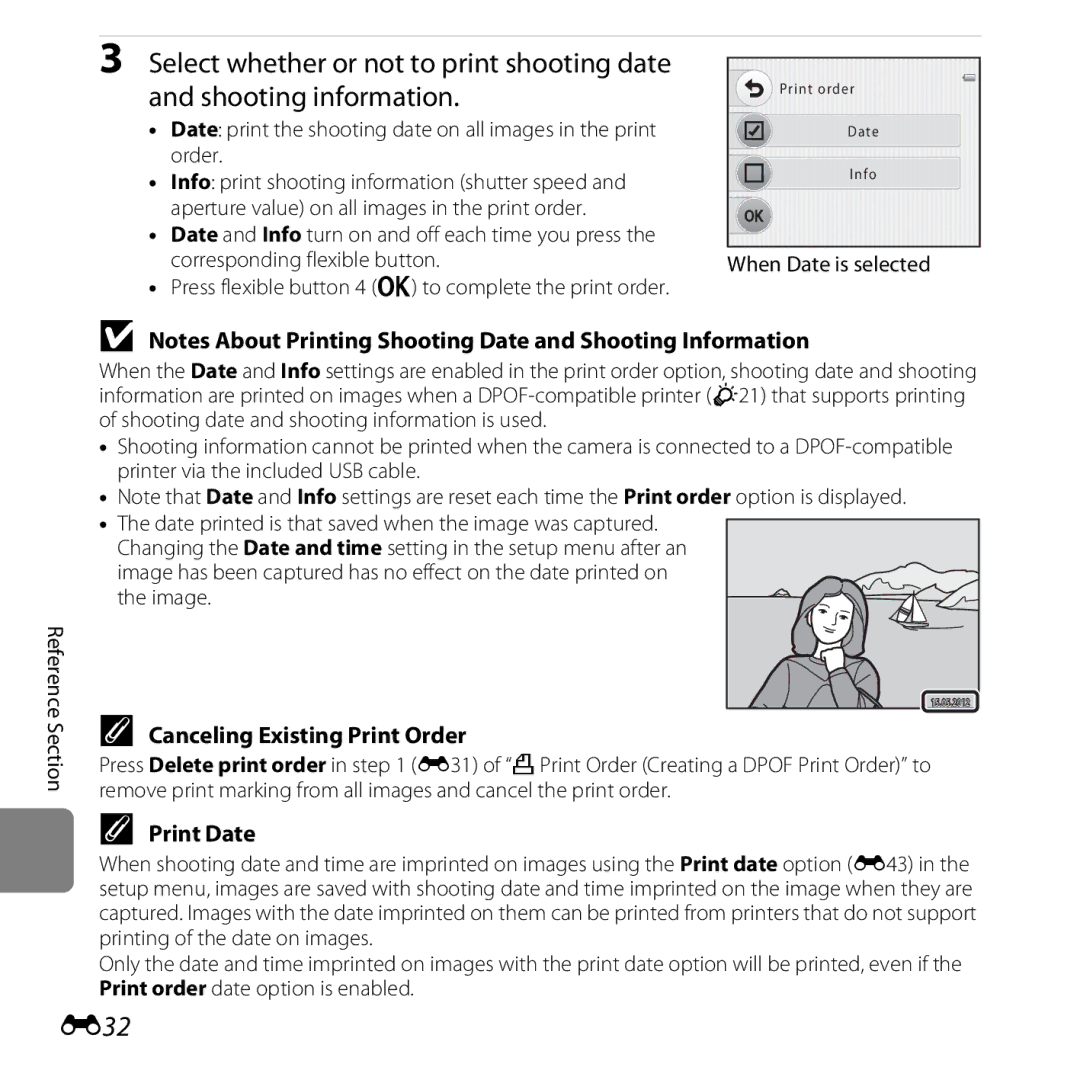 Nikon S30, 26317 manual E32, Canceling Existing Print Order, Print Date 