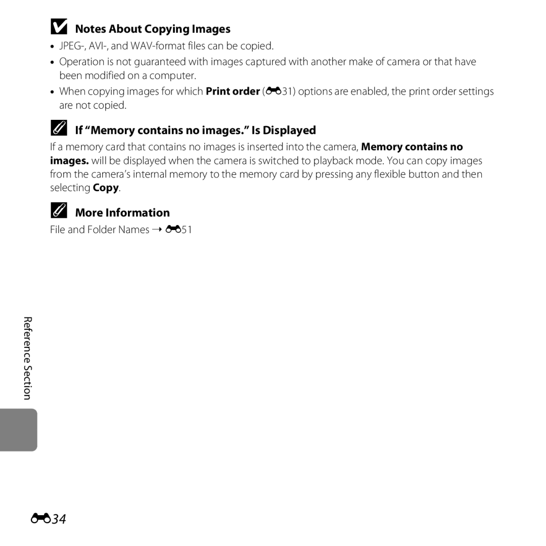 Nikon S30, 26317 manual E34, If Memory contains no images. Is Displayed 