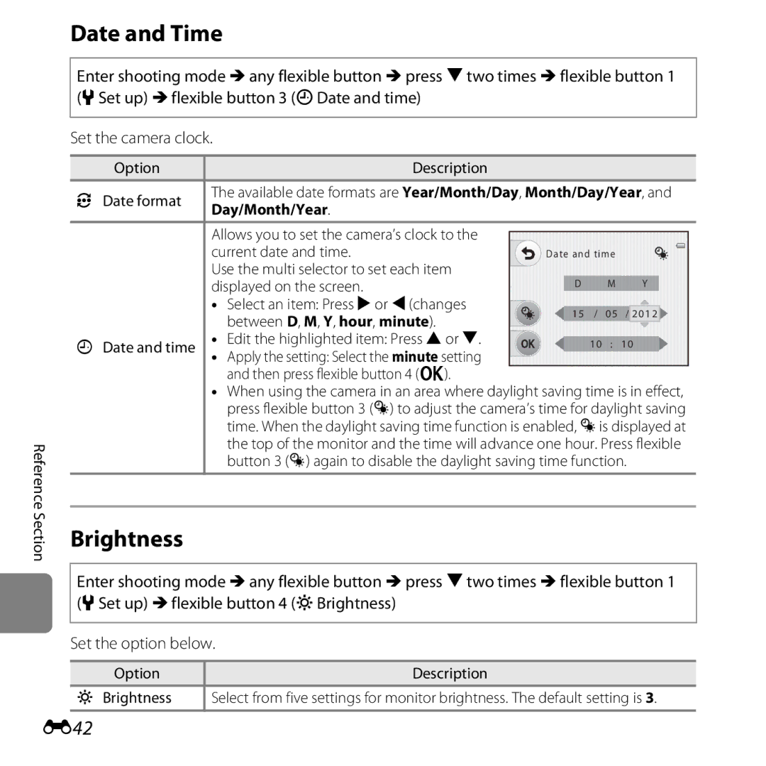 Nikon S30, 26317 manual Date and Time, Brightness, E42 