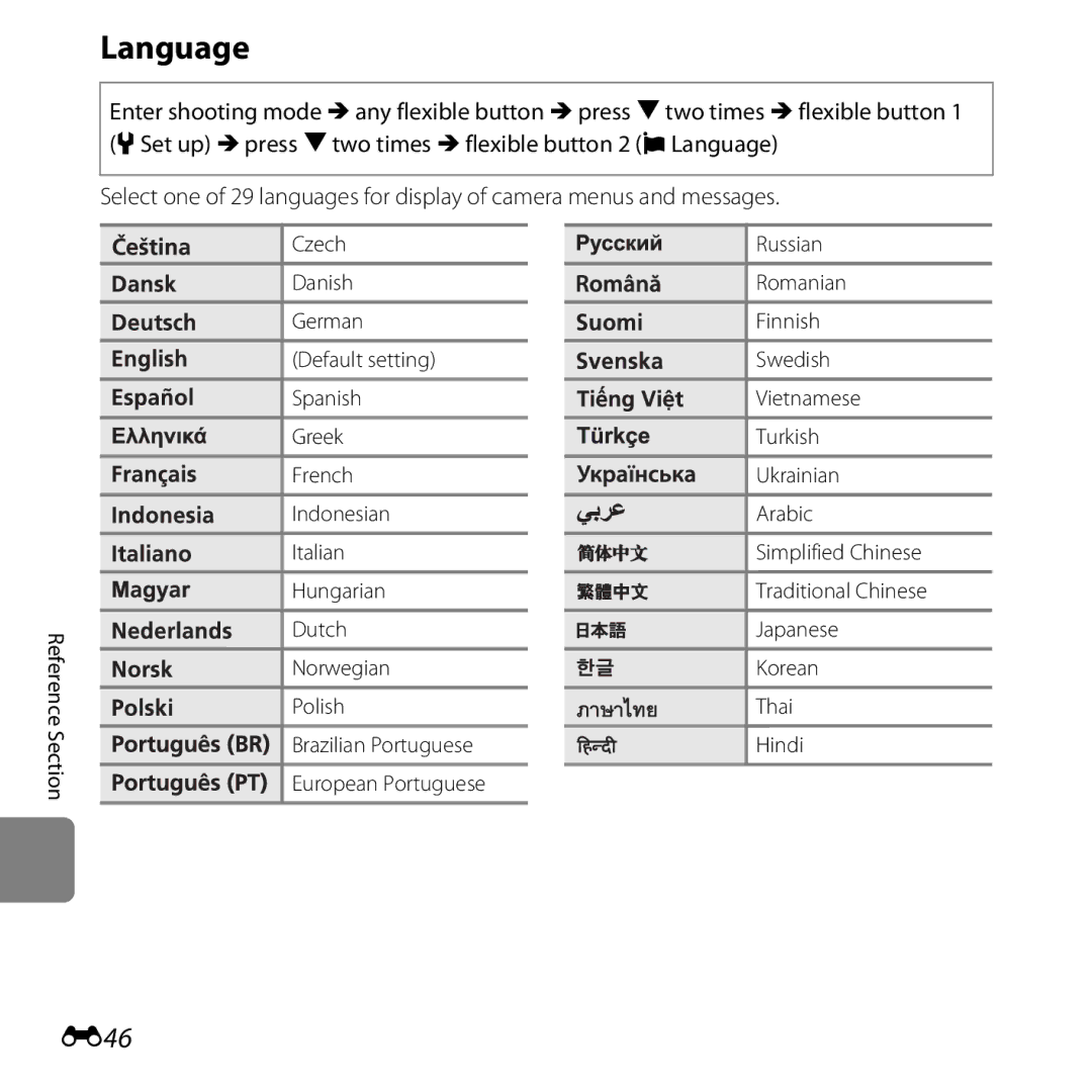 Nikon S30, 26317 manual Language, E46, Hungarian 