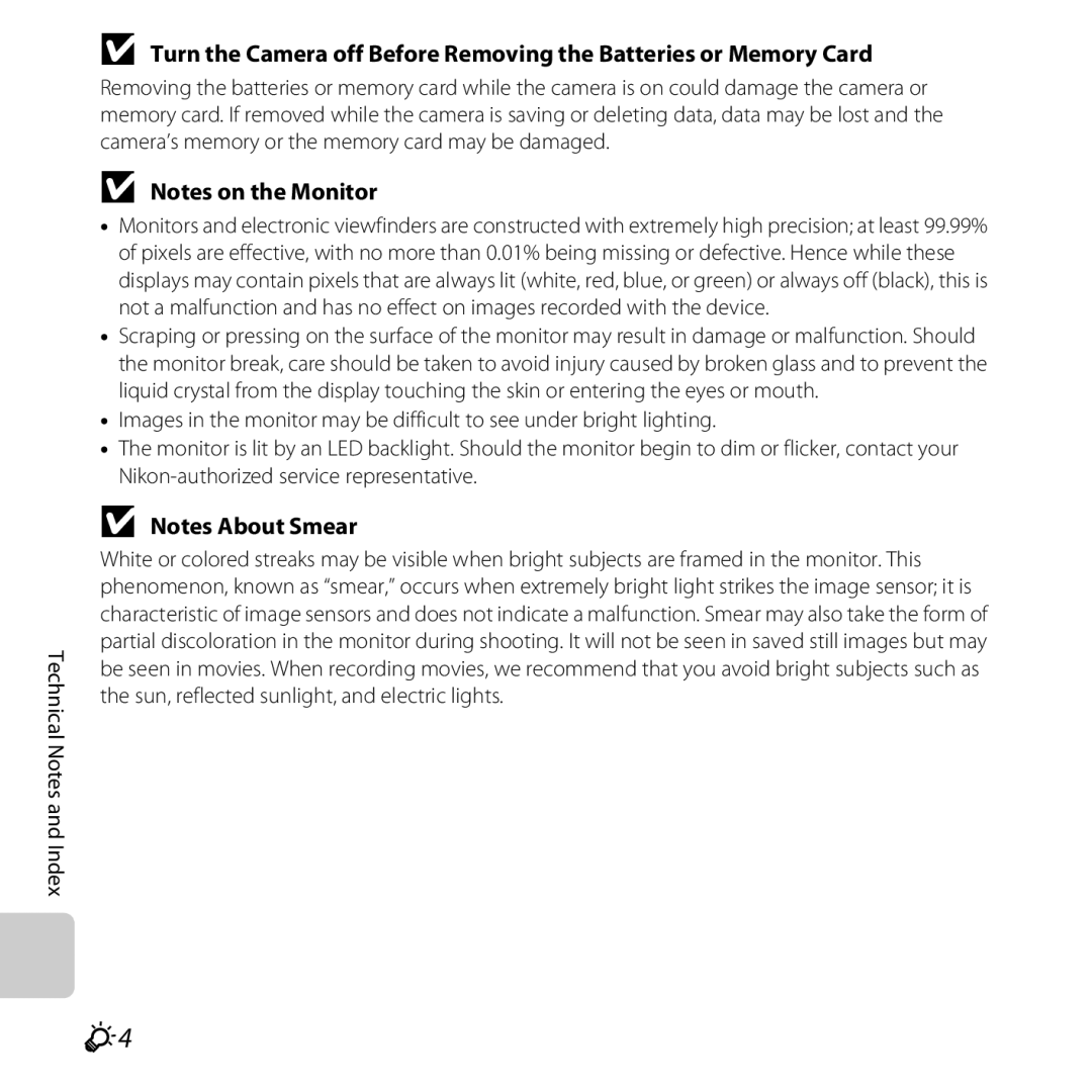 Nikon S30, 26317 manual Technical Notes and Index 