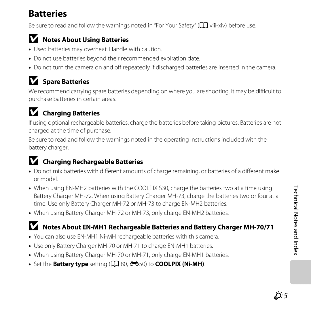 Nikon 26317, S30 manual Spare Batteries, Charging Batteries, Charging Rechargeable Batteries 