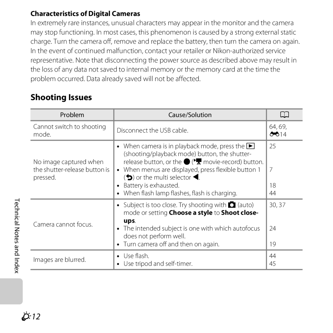 Nikon S30, 26317 manual Shooting Issues, F12, Characteristics of Digital Cameras, Ups 