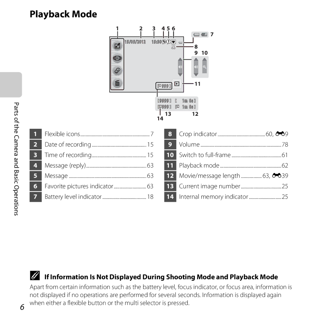 Nikon S30, 26317 manual Playback Mode, Camera and Basic Operations, 60, E9, 63, E39 