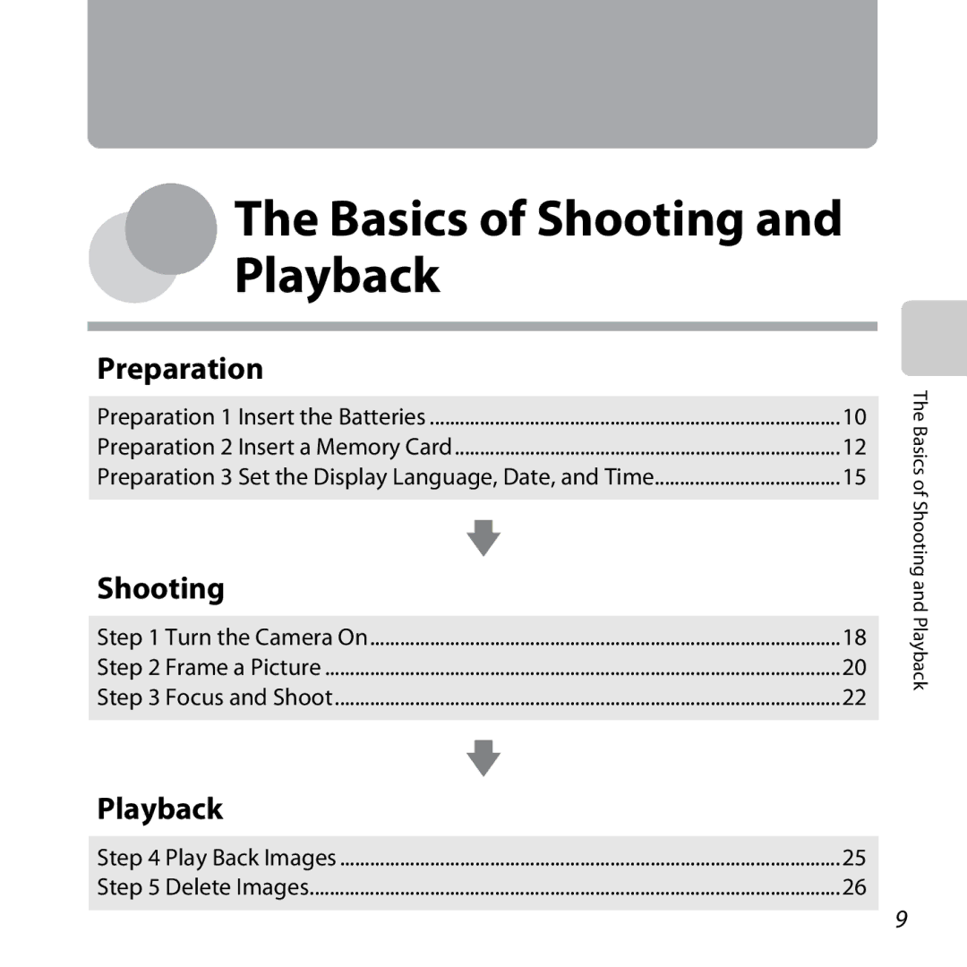 Nikon 26317, S30 manual Preparation 3 Set the Display Language, Date, and Time, Basics of Shooting and Playback 