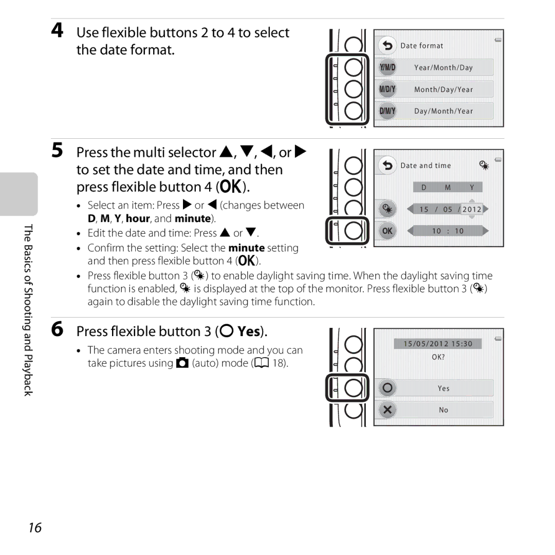 Nikon S30, 26317 manual Use flexible buttons 2 to 4 to select the date format, Press flexible button 4 O 