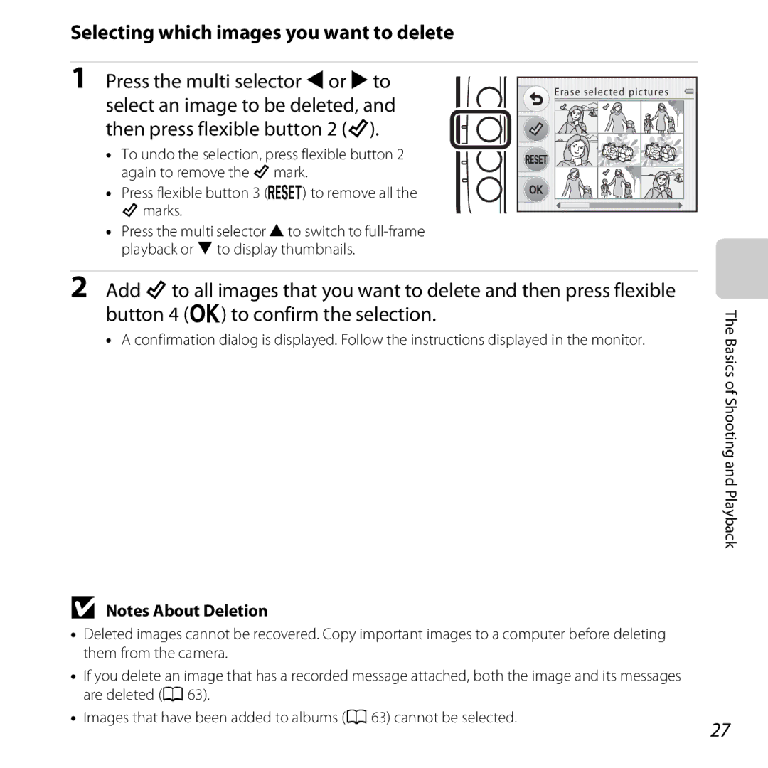 Nikon 26317, S30 manual Selecting which images you want to delete, Press the multi selector Jor Kto 