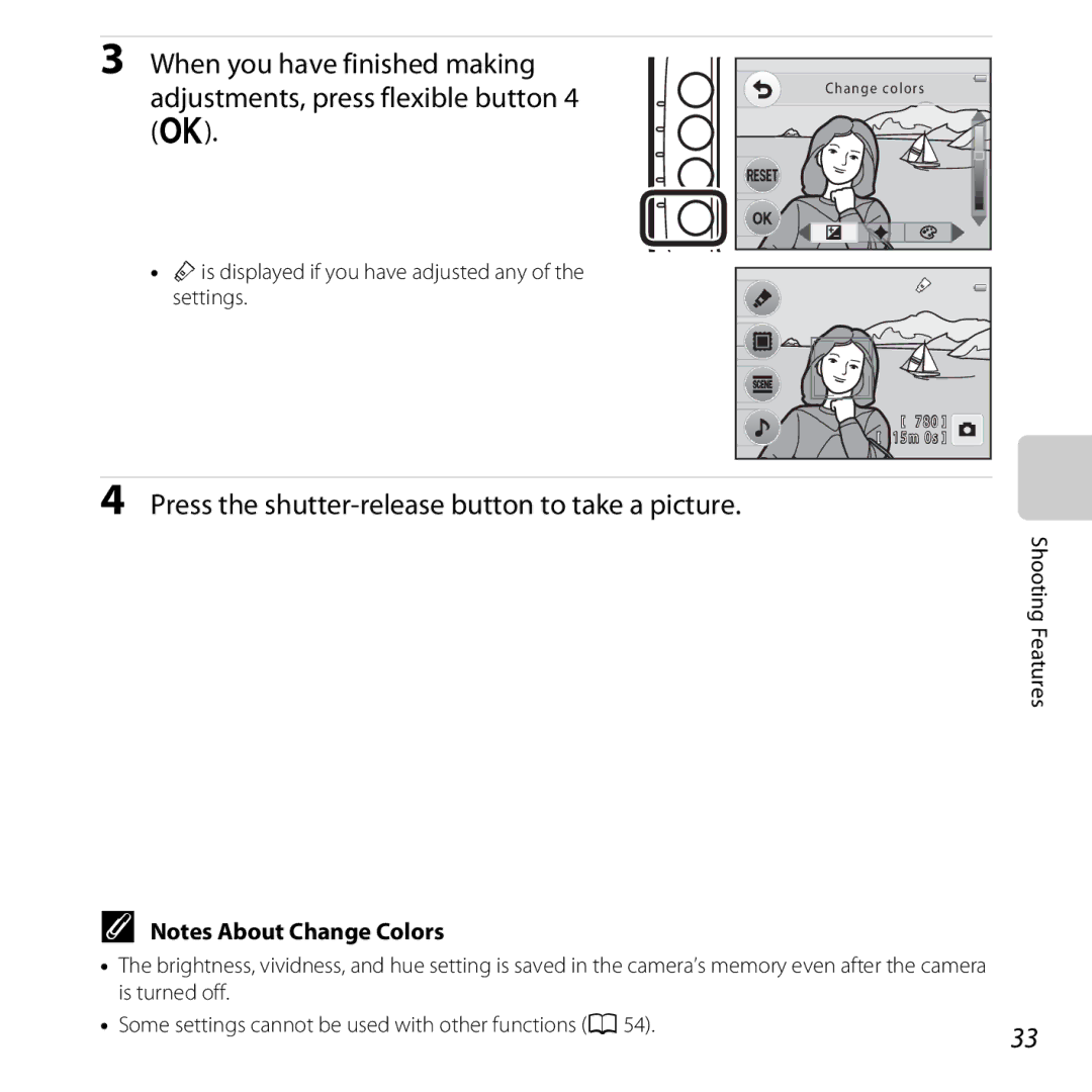 Nikon 26317 Press the shutter-release button to take a picture, Ris displayed if you have adjusted any of the settings 