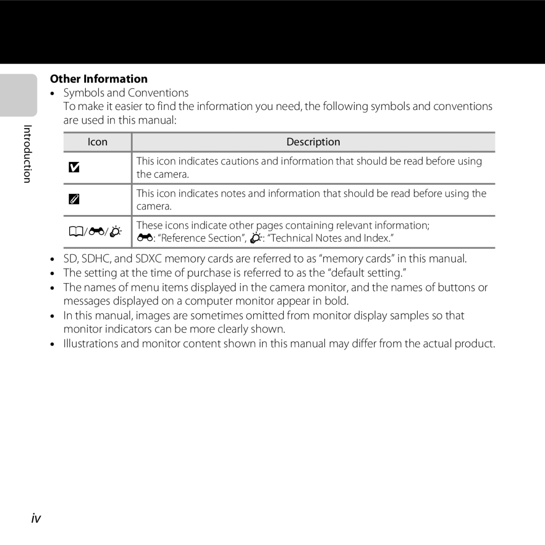 Nikon S30, 26317 manual Other Information, Icon, Reference Section, F Technical Notes and Index 