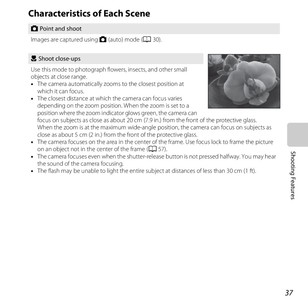 Nikon 26317, S30 manual Characteristics of Each Scene 