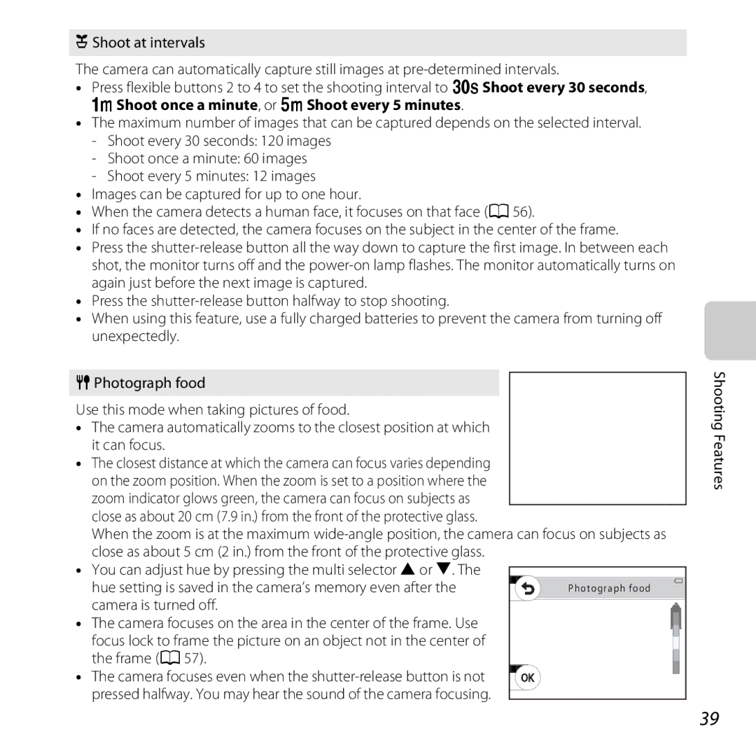 Nikon 26317, S30 manual Shooting Features 