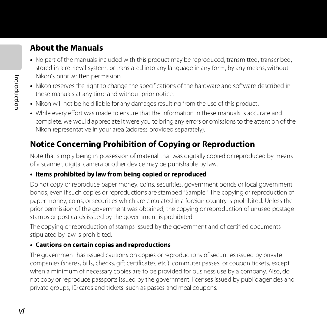 Nikon S30, 26317 manual About the Manuals, Items prohibited by law from being copied or reproduced 