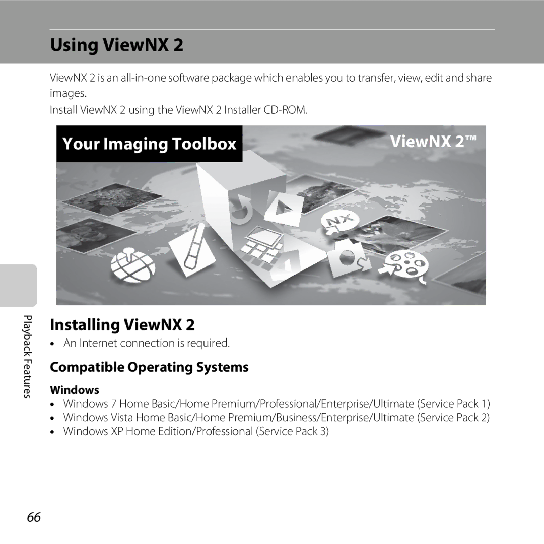 Nikon S30, 26317 manual Using ViewNX, Installing ViewNX, Compatible Operating Systems, Windows 