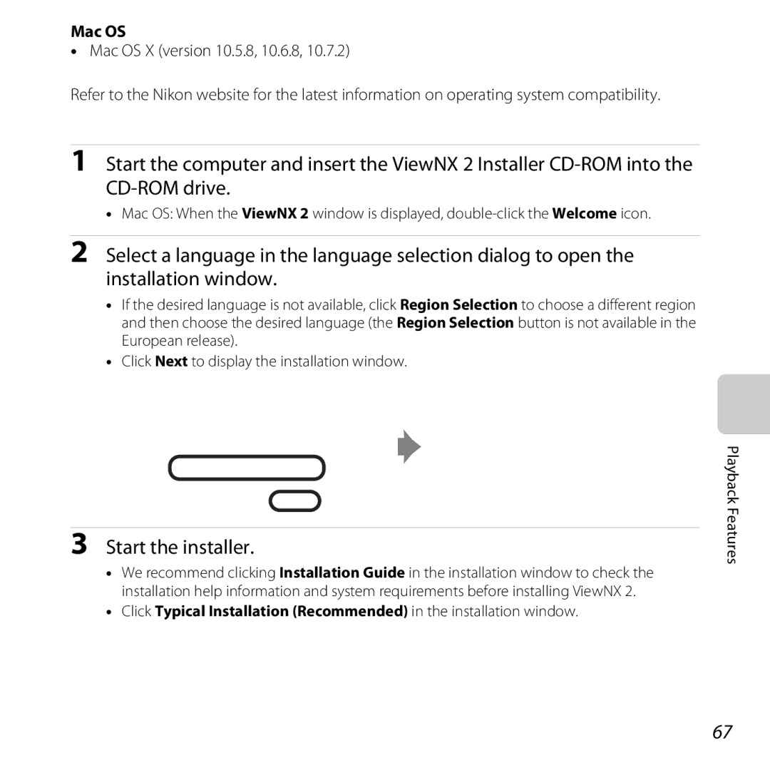 Nikon 26317, S30 manual Start the installer, Mac OS 