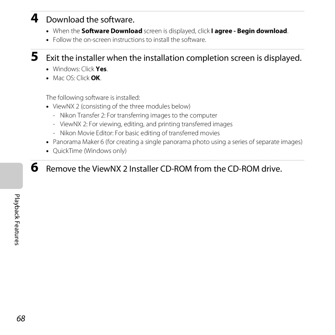 Nikon S30, 26317 Download the software, Remove the ViewNX 2 Installer CD-ROM from the CD-ROM drive, QuickTime Windows only 