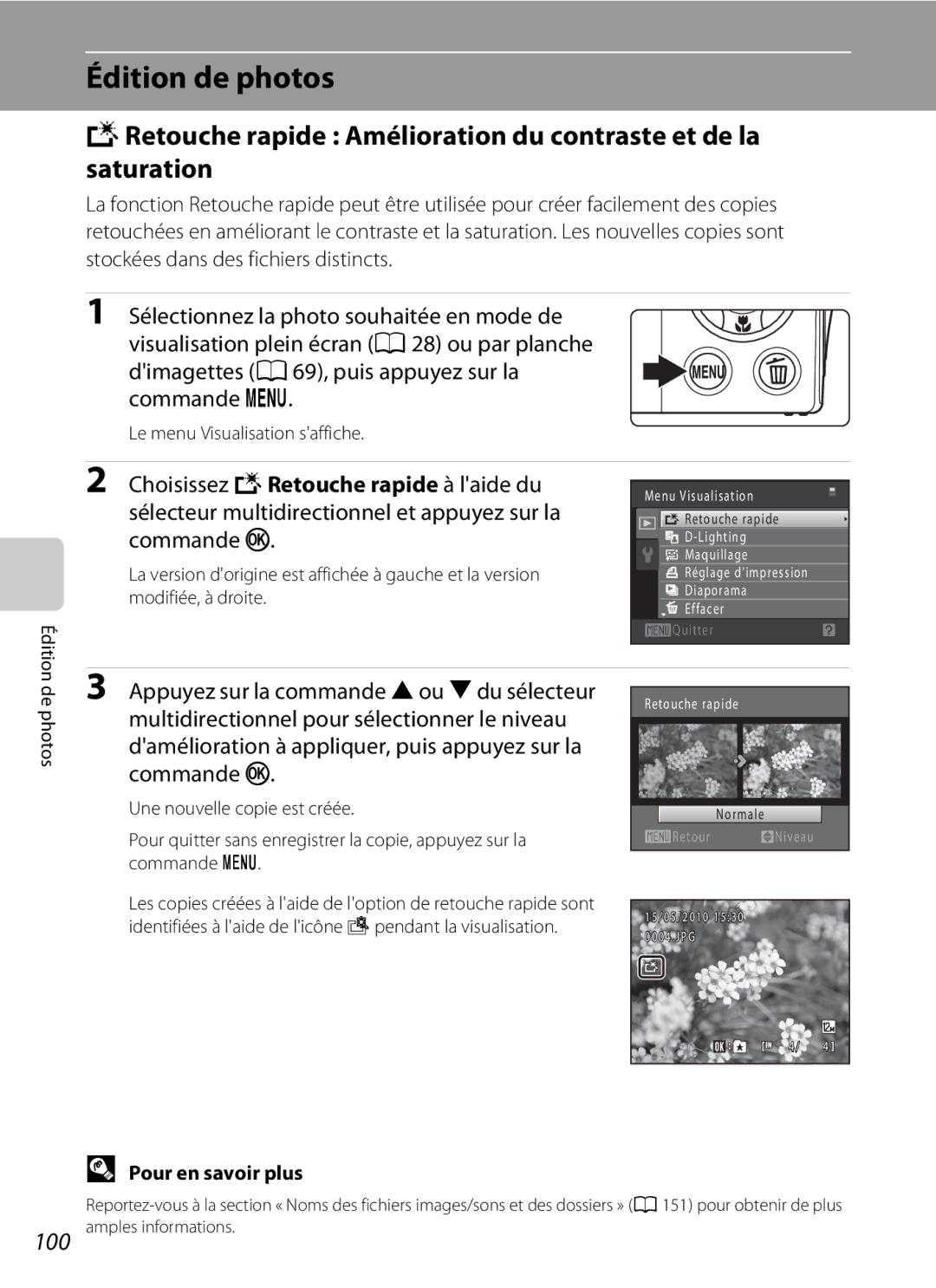 Nikon S3000 manuel dutilisation Édition de photos, De photos 