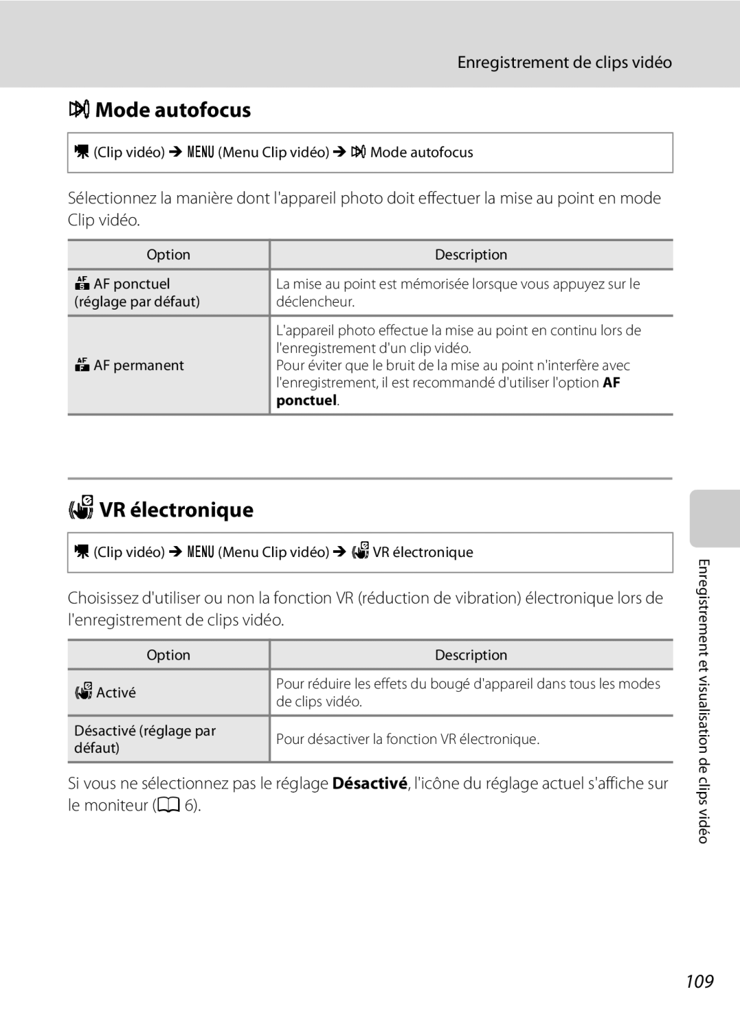 Nikon S3000 manuel dutilisation WVR électronique, 109, Ponctuel 