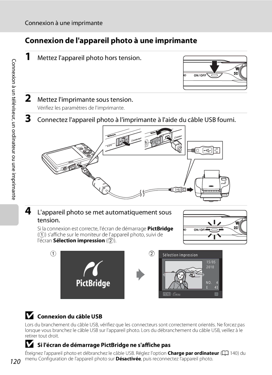 Nikon S3000 manuel dutilisation Connexion de lappareil photo à une imprimante, Connexion à une imprimante 