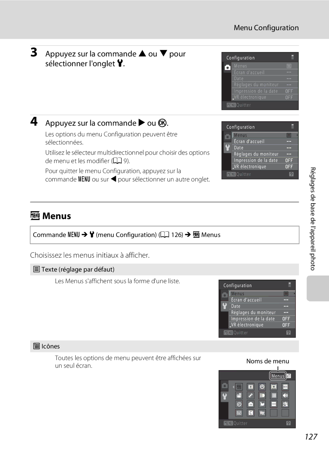 Nikon S3000 manuel dutilisation Menus, 127 