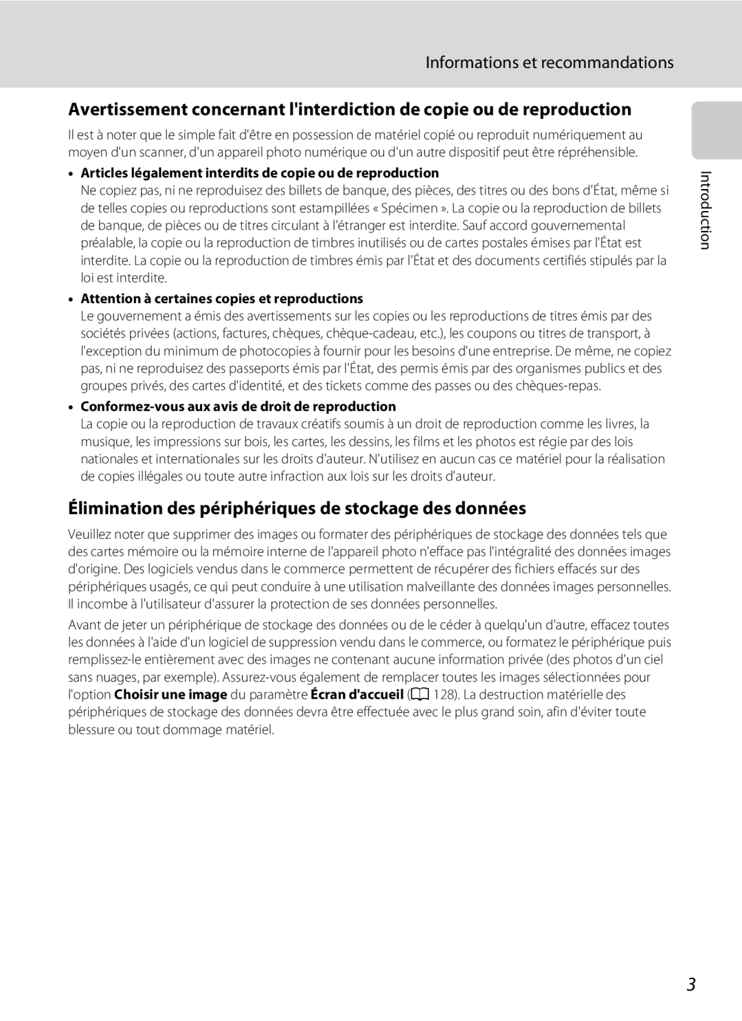 Nikon S3000 manuel dutilisation Informations et recommandations, Élimination des périphériques de stockage des données 