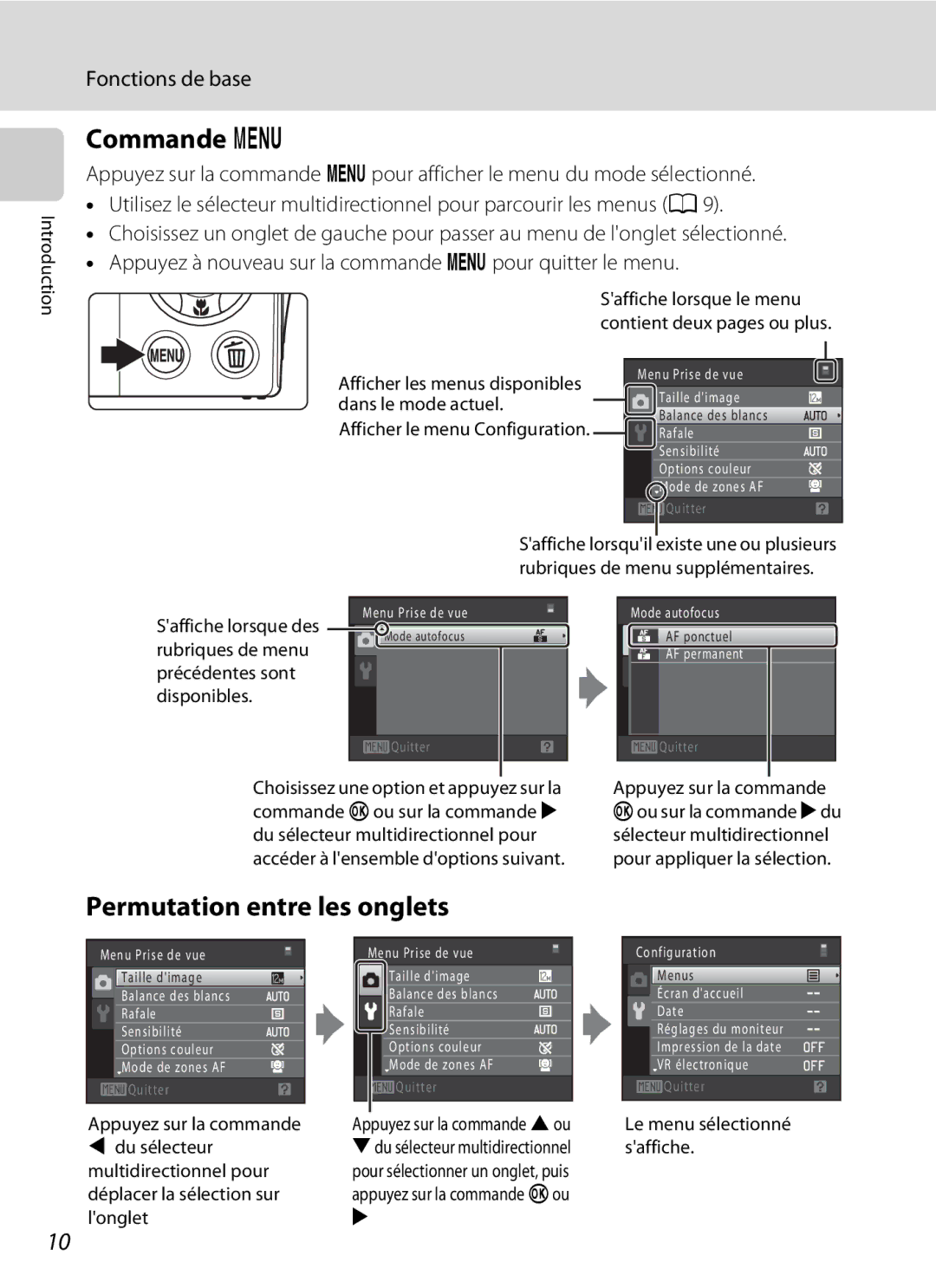 Nikon S3000 manuel dutilisation Commande d, Permutation entre les onglets 