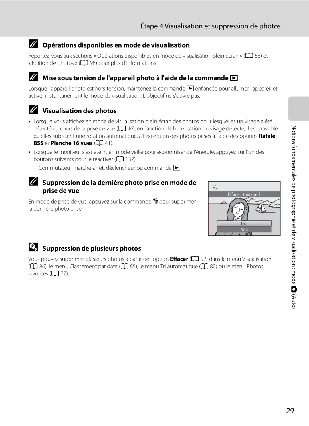 Nikon S3000 Étape 4 Visualisation et suppression de photos, Opérations disponibles en mode de visualisation 