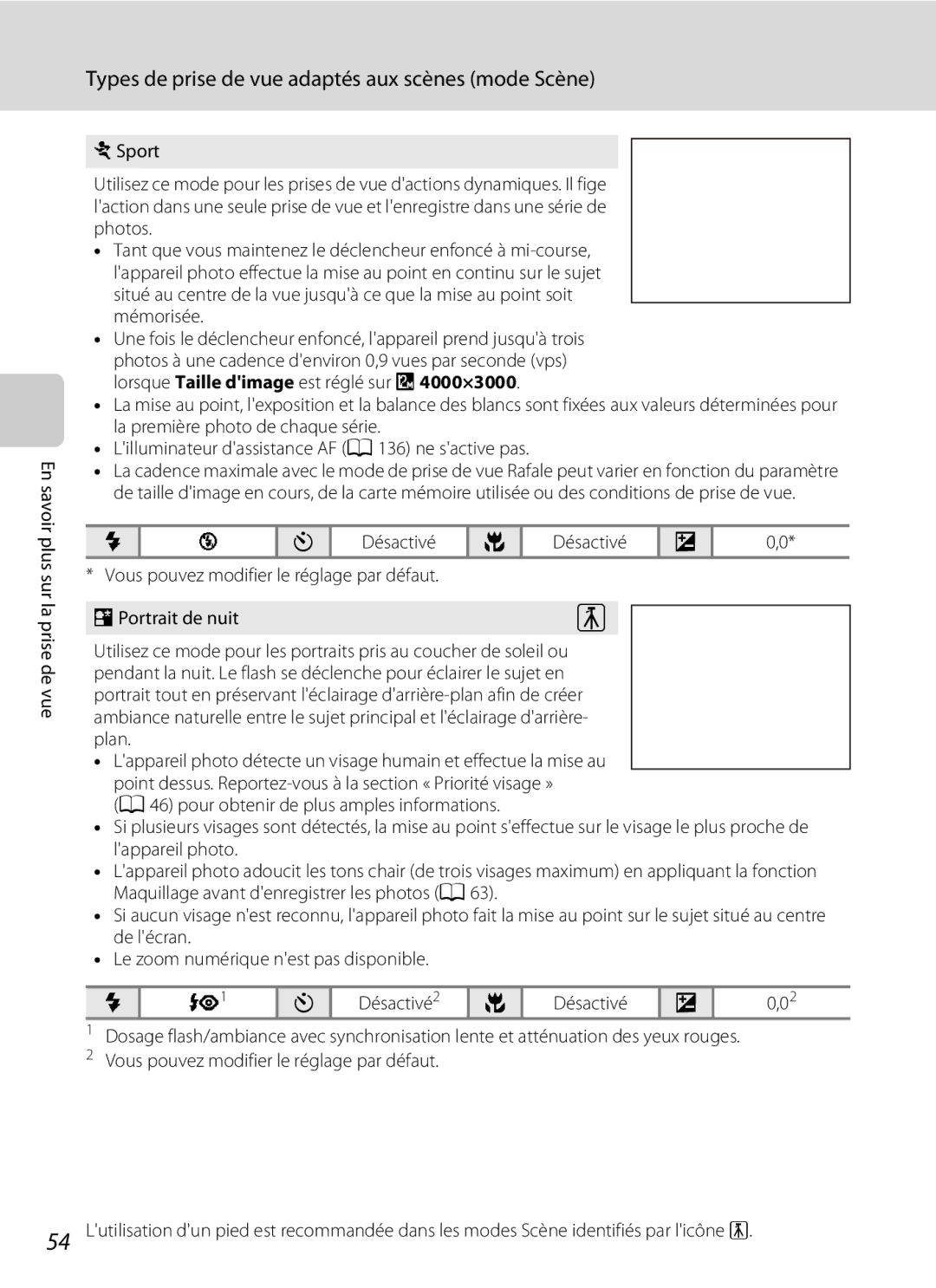 Nikon S3000 manuel dutilisation Portrait de nuit, Désactivé2 