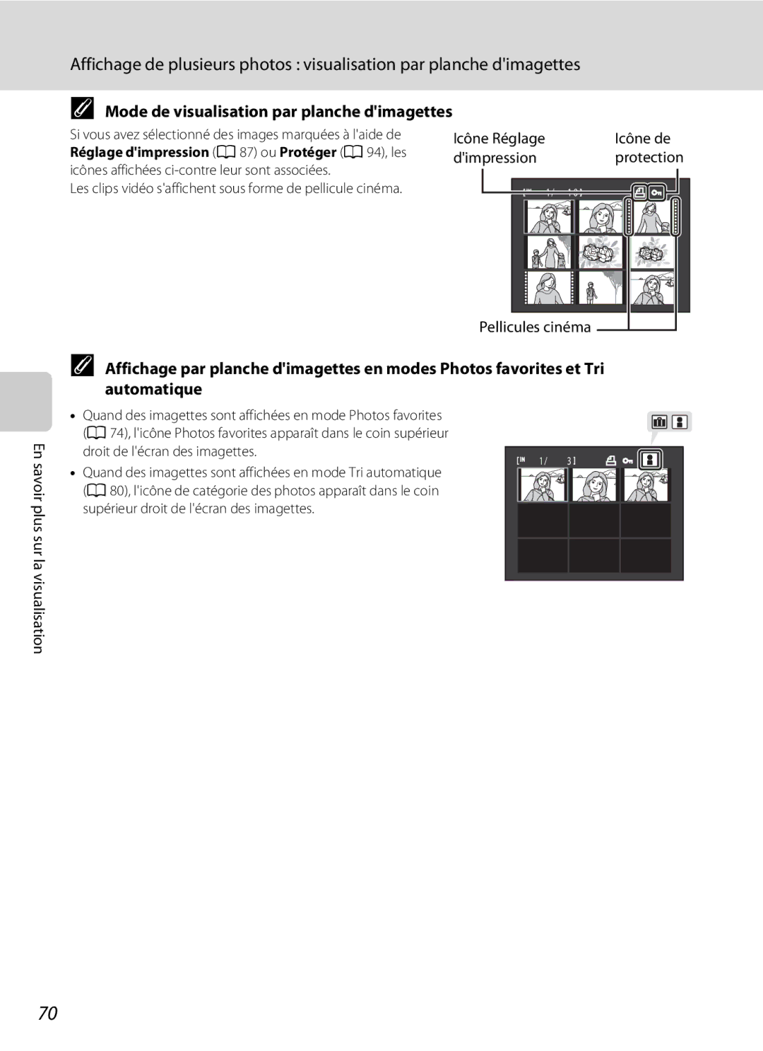 Nikon S3000 manuel dutilisation Mode de visualisation par planche dimagettes 