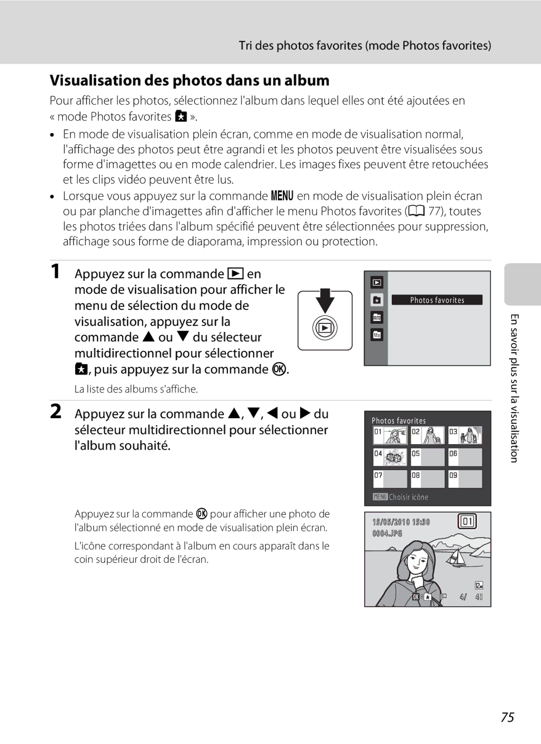 Nikon S3000 manuel dutilisation Visualisation des photos dans un album, Tri des photos favorites mode Photos favorites 