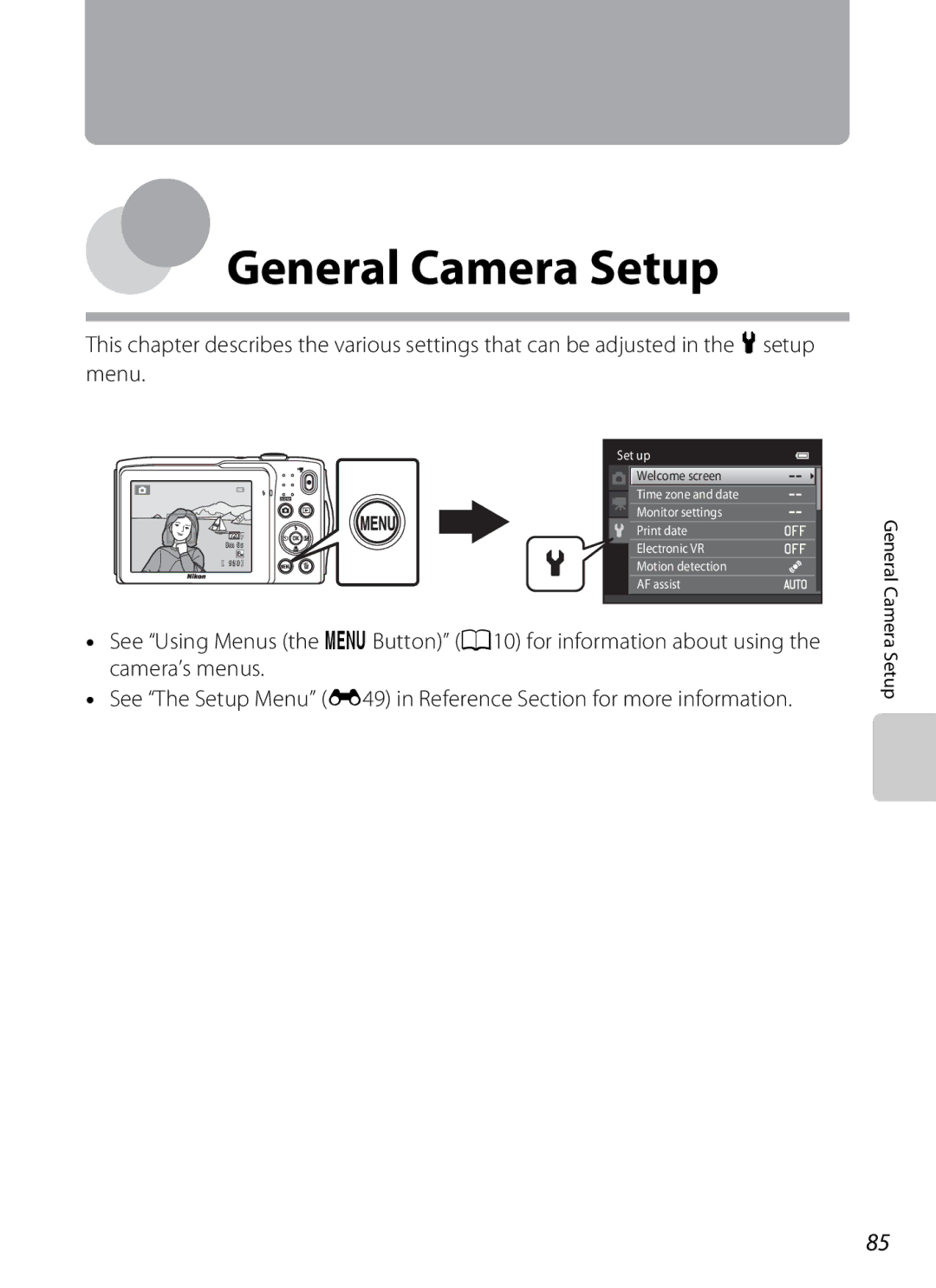 Nikon S3200 manual General Camera Setup 