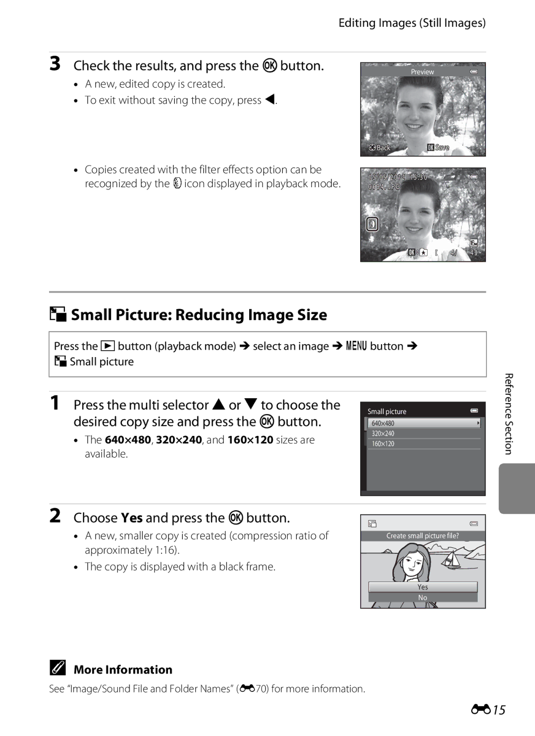 Nikon S3200 GSmall Picture Reducing Image Size, Check the results, and press the kbutton, Choose Yes and press the kbutton 