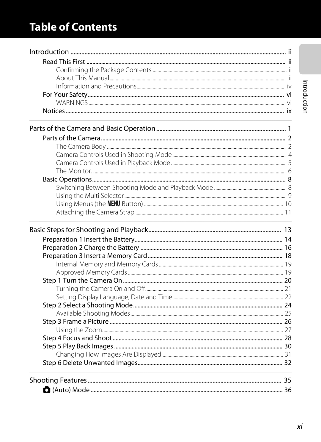 Nikon S3200 manual Table of Contents 