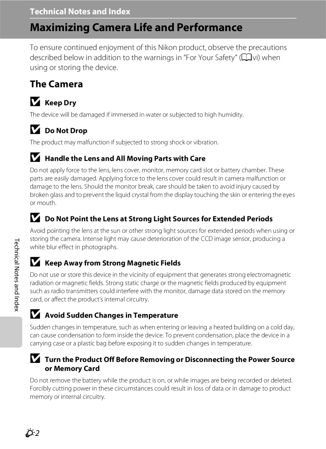 Nikon S3200 manual Maximizing Camera Life and Performance 